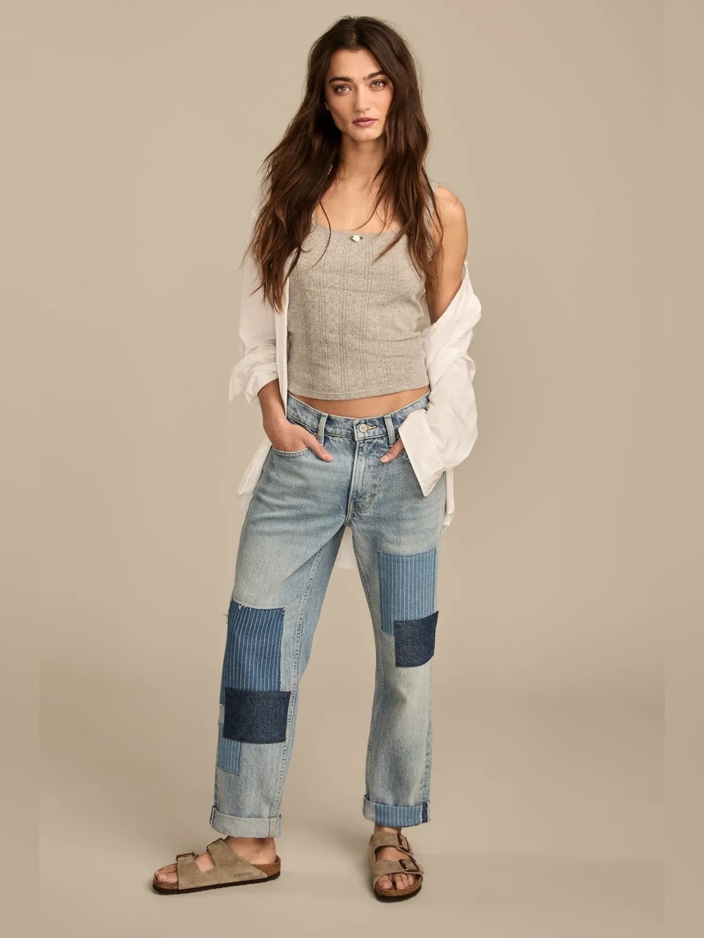 NWT Lucky Brand Lucky Legend Two-Tone Blue Patchwork Mid Rise Boy Jeans